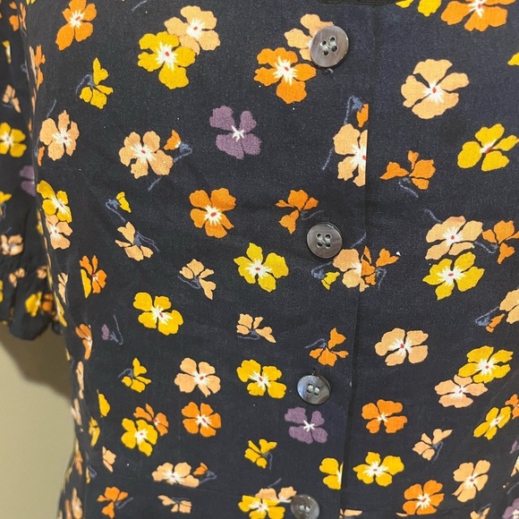 MADEWELL Smock-Sleeve Button-Front Mini Dress in black Happy Hibiscus, size 4 - Picture 5 of 9